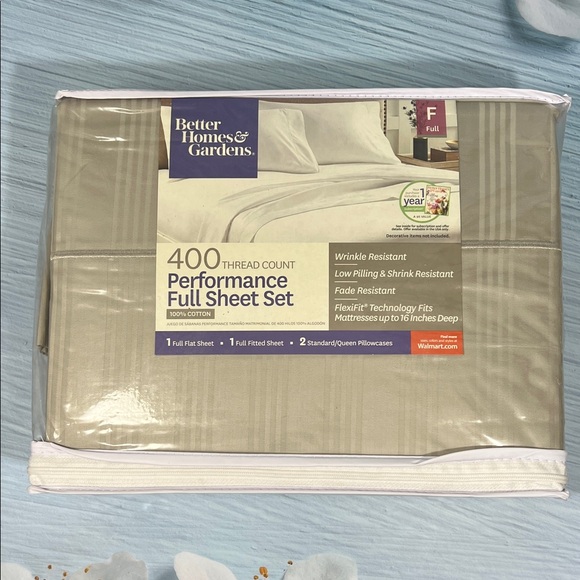 Better Homes And Gardens Performance Full Sheet Set - Tan 4 pcs inside NEW - Picture 1 of 4